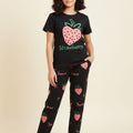 Strawberry Black Trouser Shirt Girls ( R-550 )
