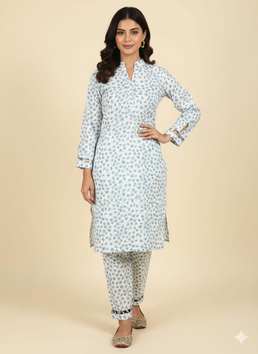 Purple Sun Flower Print White Suit Women ( R-377 )