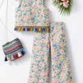 Yellow Peach Flower Sleeveless White Pairs-Girls ( R-426 )