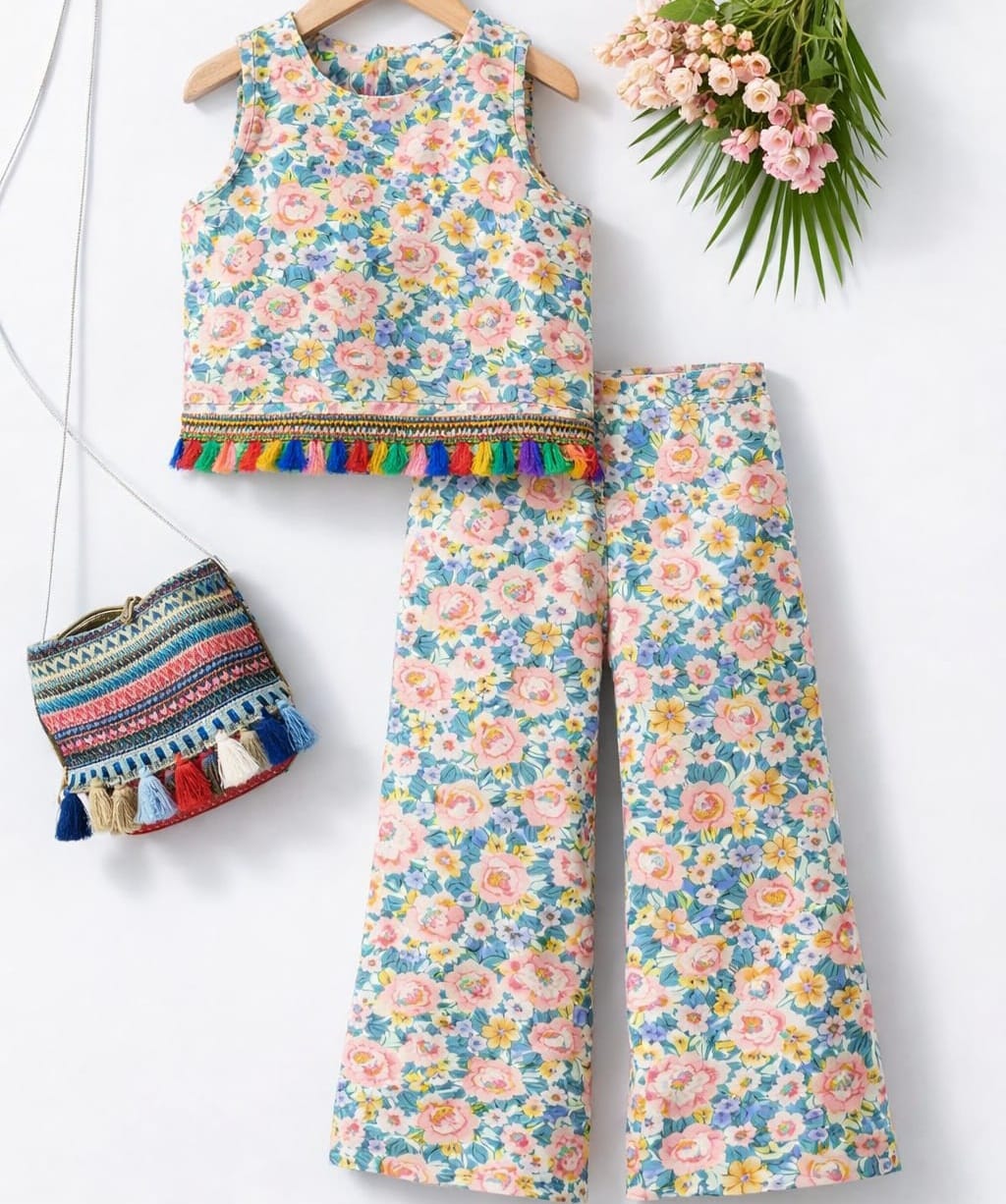 Yellow Peach Flower Sleeveless White Pairs-Girls ( R-426 )