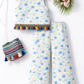 Blue Flower & Leaves Sleeveless White Pairs- Girls ( R-418 )