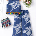 White Flower Sleeveless Navy Frock Pairs Girls ( R-65 )
