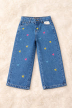 Bow Embroidery Mid Blue Jeans Girls ( R-289 )