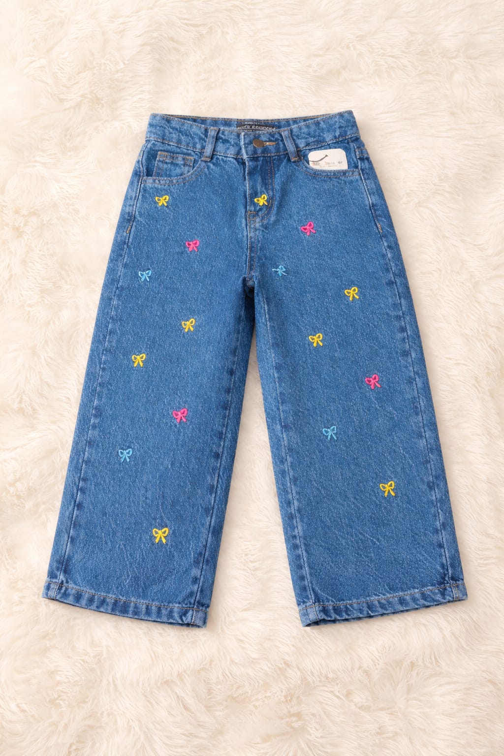 Bow Embroidery Mid Blue Jeans Girls ( R-289 )
