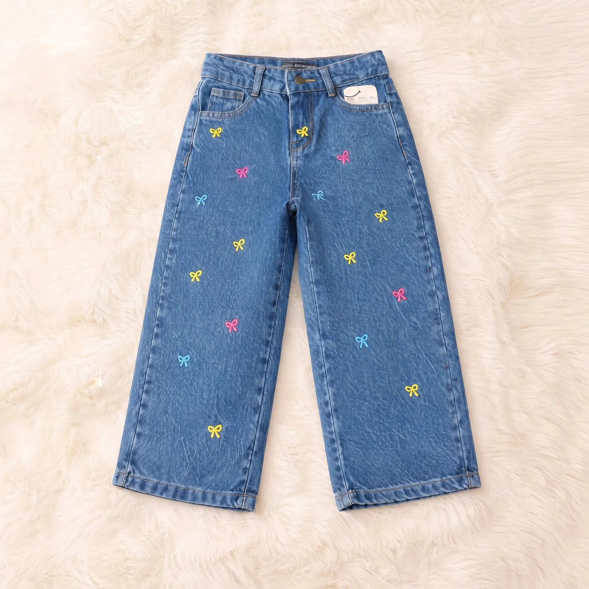 Bow Embroidery Mid Blue Jeans Girls ( R-336 N )