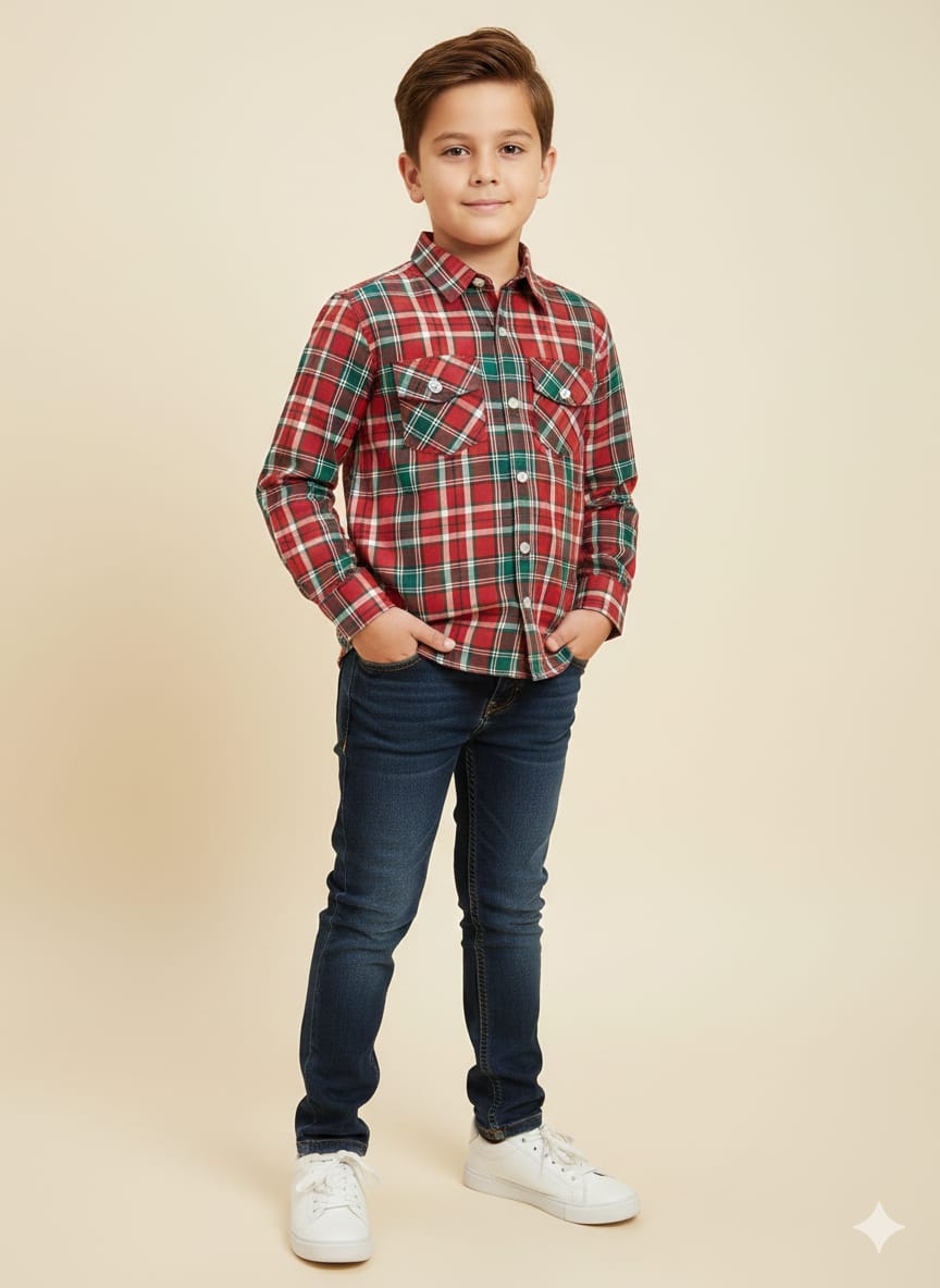 Both Side Pocket Multi Red Casual Shirt Boys ( R-420 )