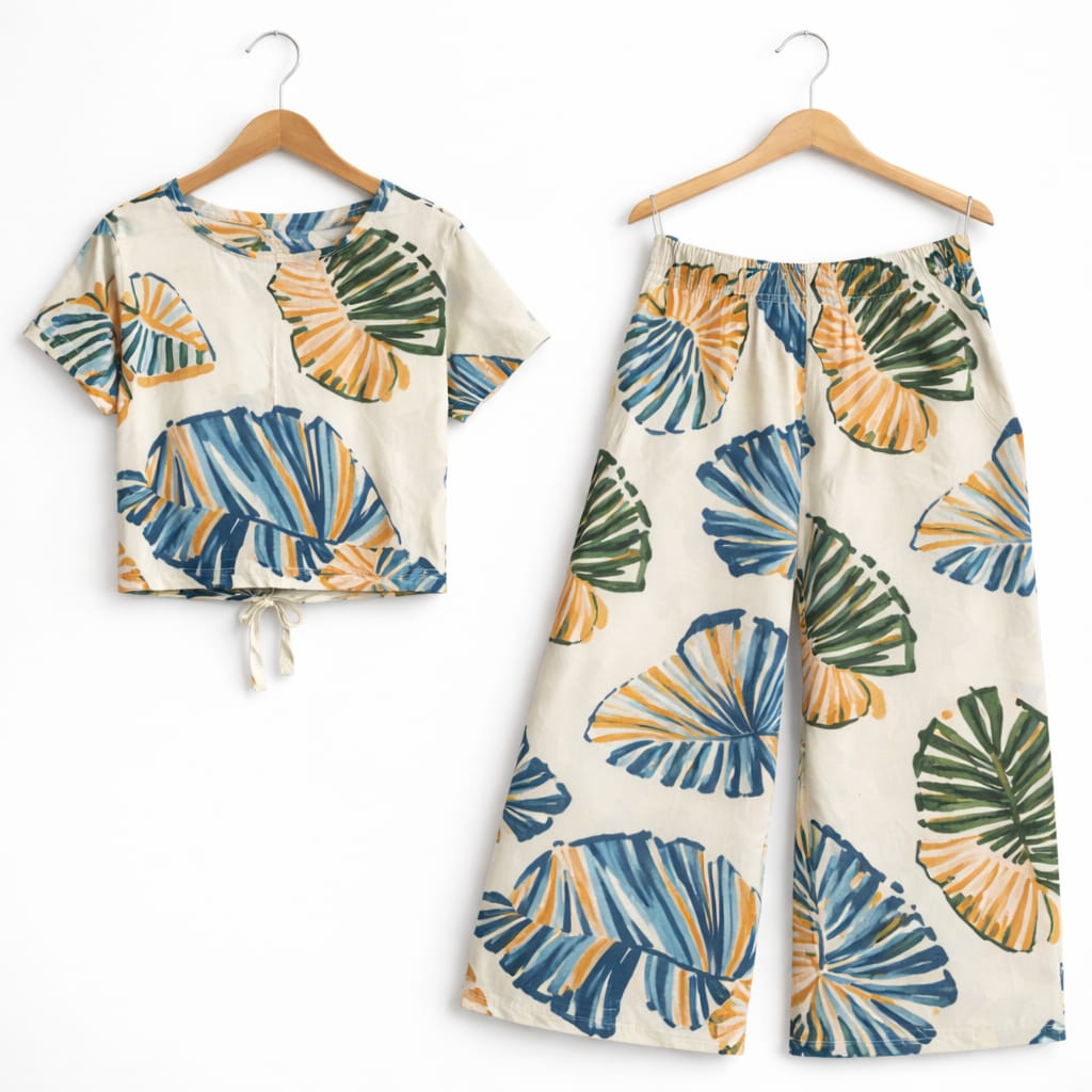 Multiple Line Print Half Sleeve Cream Skate Fish Girls ( R-435 )