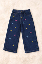 Bow Embroidery Dark Blue Jeans Girls ( R-280 )
