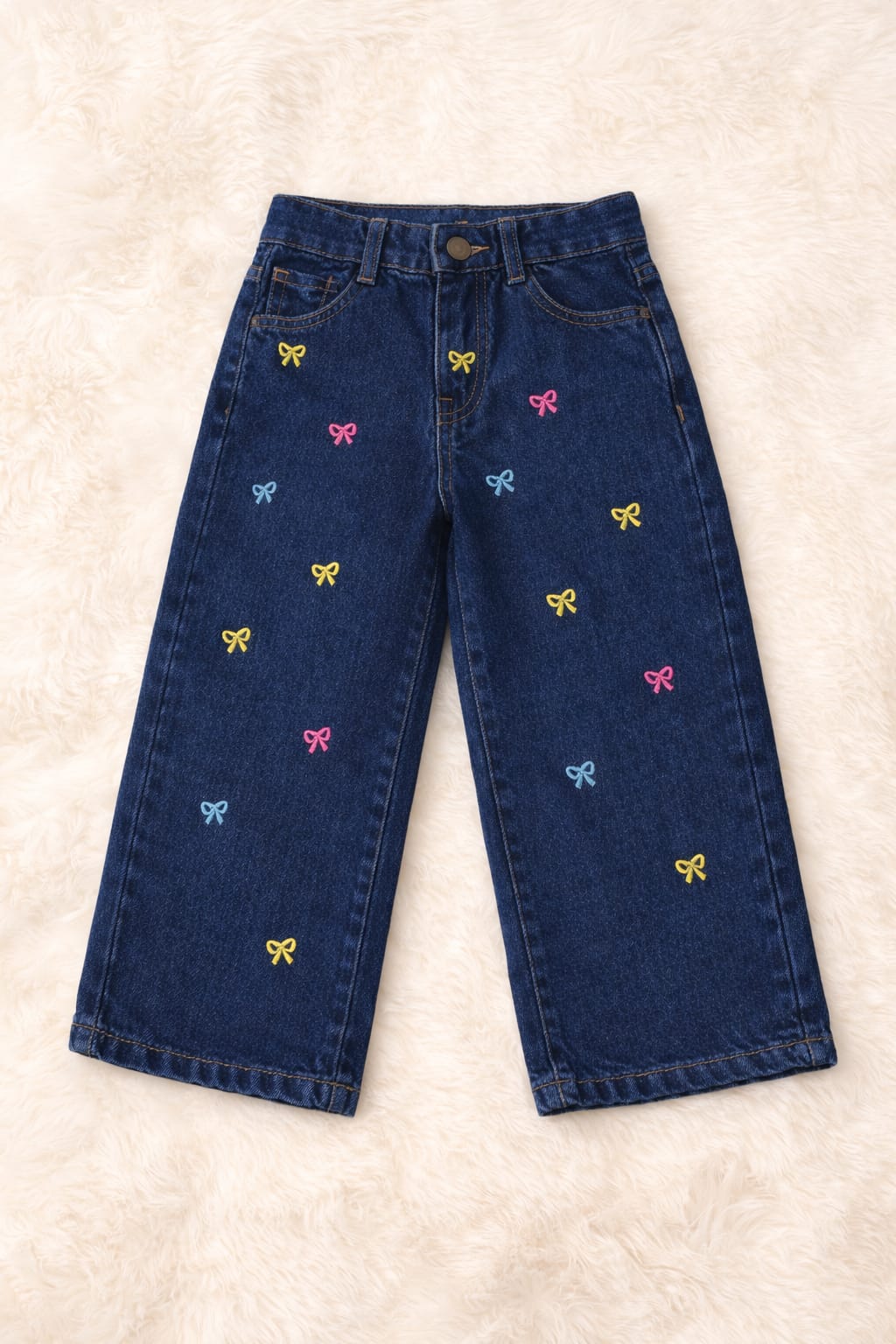 Bow Embroidery Dark Blue Jeans Girls ( R-280 )
