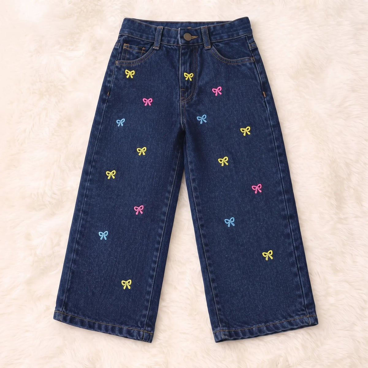 Bow Embroidery Dark Blue Jeans Girls ( R-336 N )