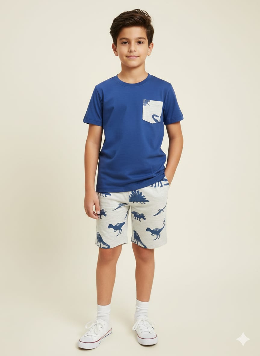 Dinosaur Print Royal Blue Nicker Suit Boys ( R-214-30 )