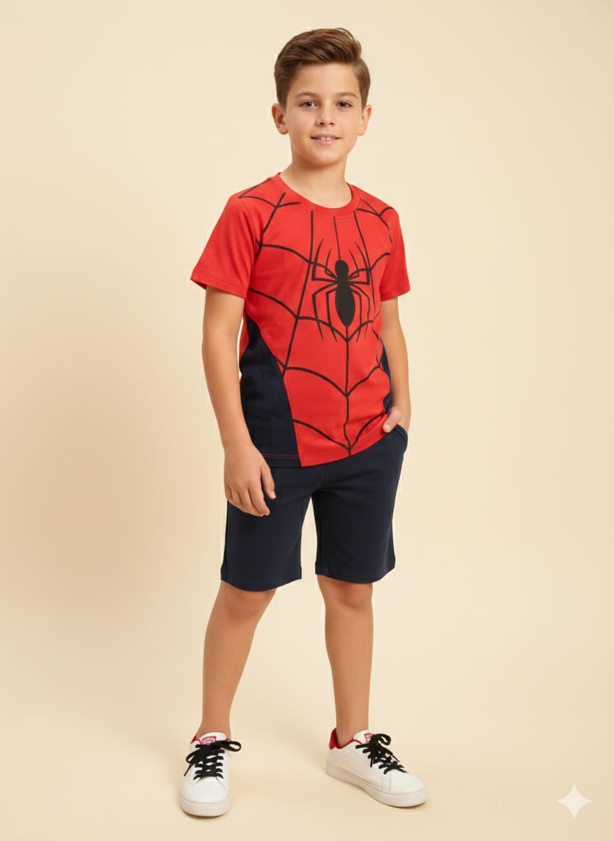 Spiderman Print Navy Nicker Suit Boys