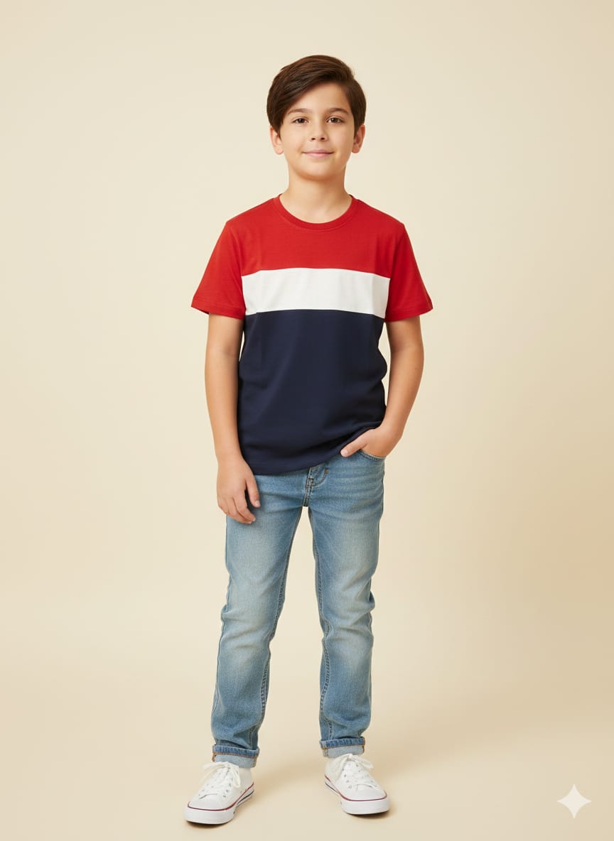 Red & Navy Penal  T-Shirt Boys ( R-361 )