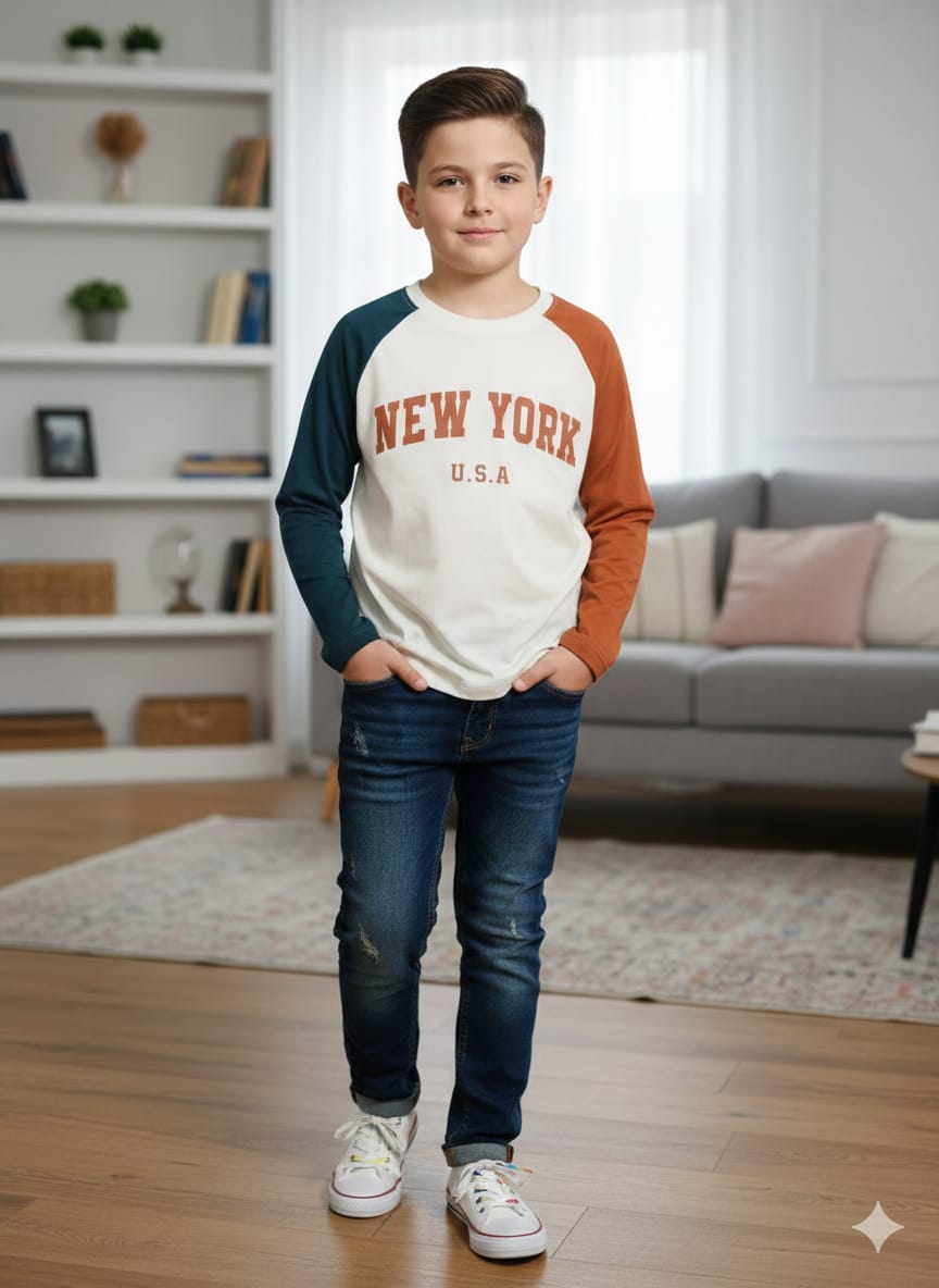 White Body Contrace Arms White T-Shirt Boys