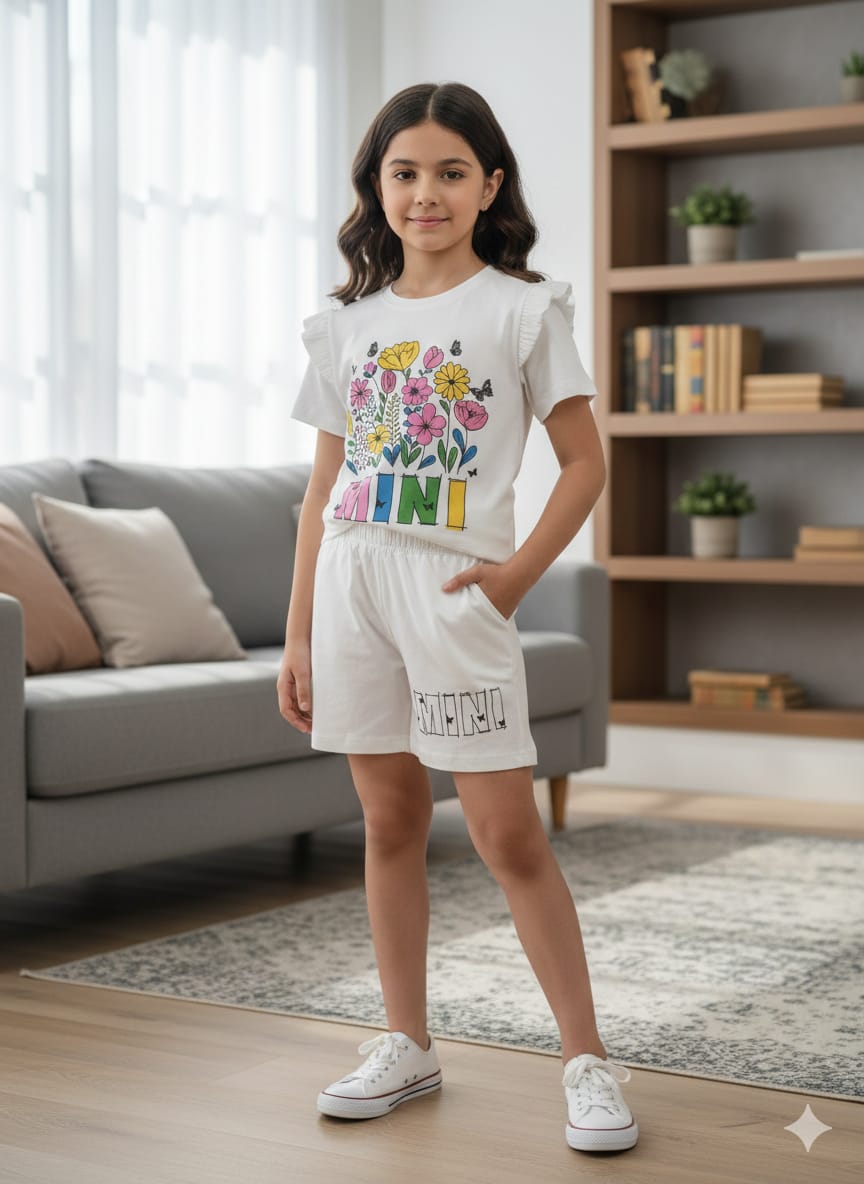 Mini Print White Nicker Suit Girls ( R-431 )