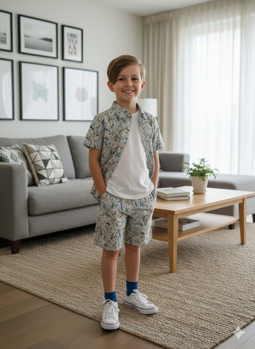 Car Printing White Casual Nicker Suit Boys ( R-446 )