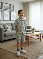 Car Printing White Casual Nicker Suit Boys ( R-446 )