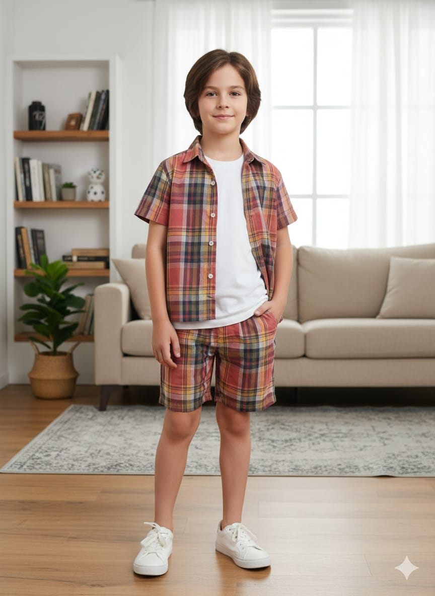 Multi Check Carrot Casual Nicker Suit Boys ( R-554 )