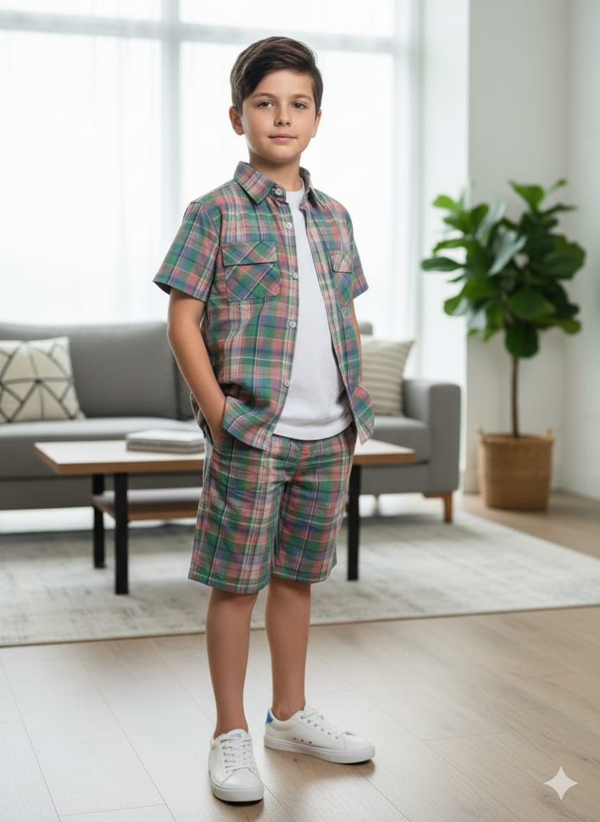 Multi Parrot Check Casual Nicker Suit Boys ( R-454 )