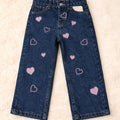 Heart Embroidery Dark Blue Jeans Girls