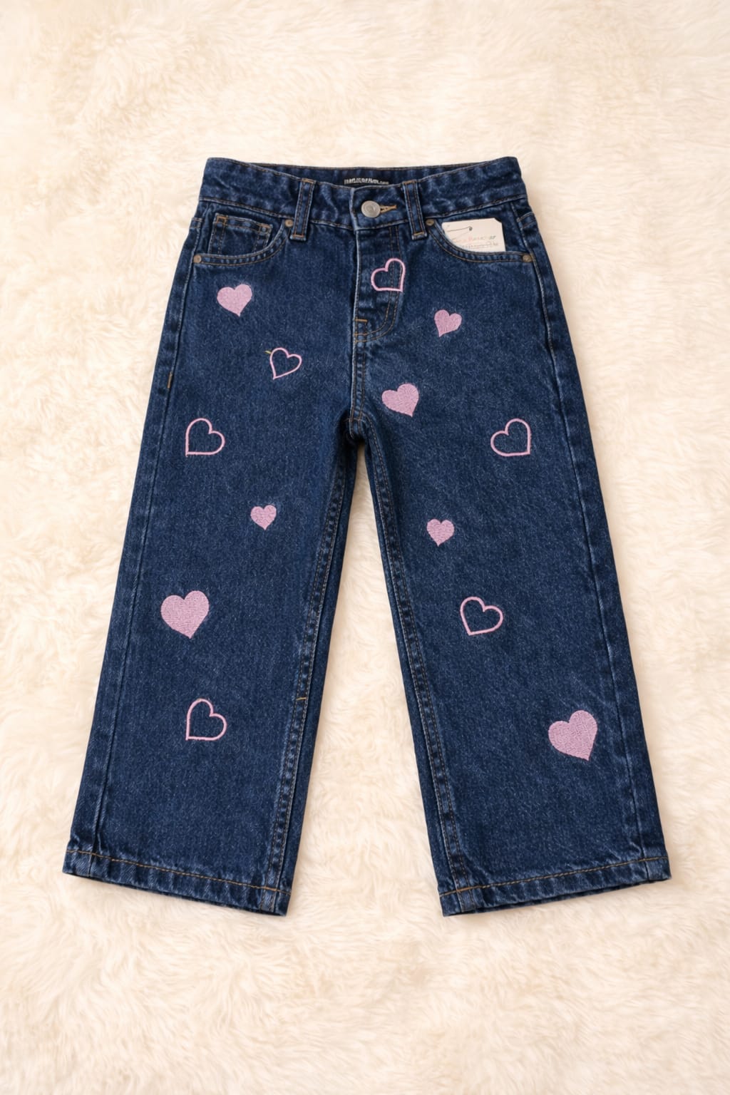 Heart Embroidery Dark Blue Jeans Girls