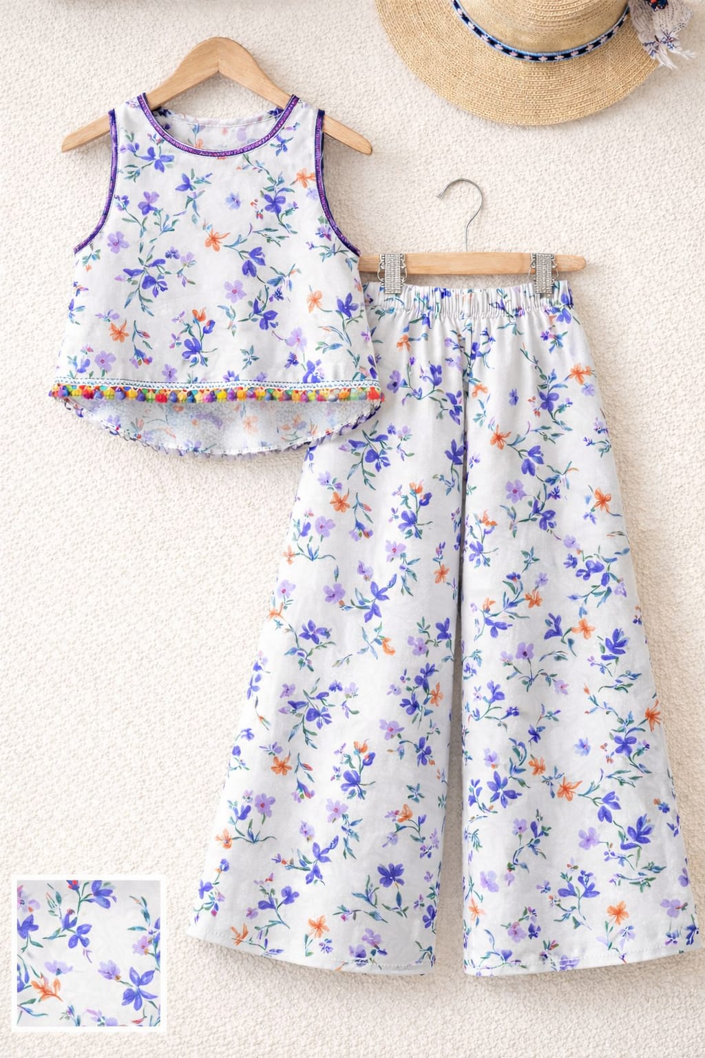 Purple Leaves Sleeveless White Pairs Girls ( R-514 )