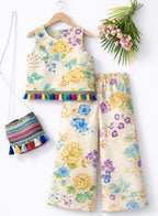 Sky Flower Sleeveless Cream Pairs- Girls ( R-500 )