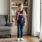 Spiderman Navy Inner Full Sleeve Peach Check D/Casual Shirt ( R-371 )