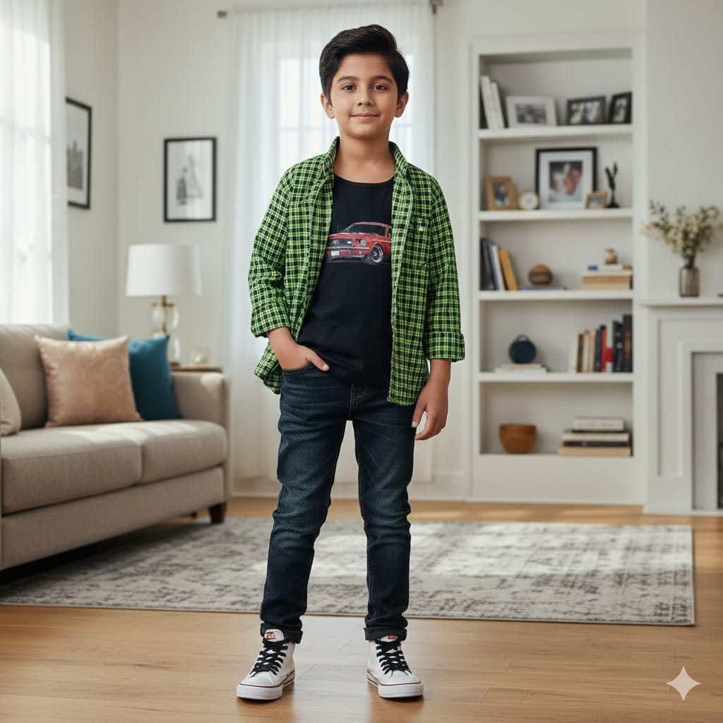 Jeep Black Inner Full Sleeve Parrot Check D/Casual Shirt