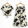 Black Flower Print Half sleeve Cream Skate Fish Girls ( R-182 )