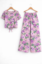 Pink Flower Leaves  Half sleeve Peach Skate Fish Girls ( R-456 )