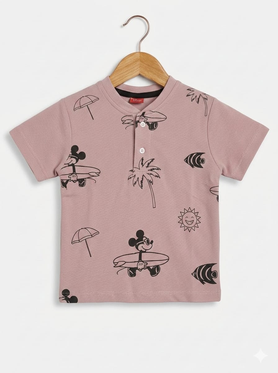 Mickey Mouse Print Falsa Henley Polo Boys