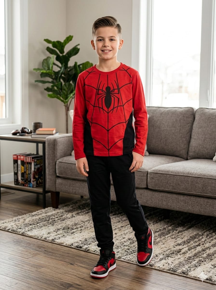 Spiderman Print Black Trouser Shirt Boys