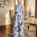 Navy Flower White Jump Suit Girls ( R-425 )