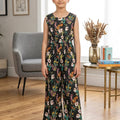 White Orange Flower Black Jump Suit Girls ( R-425 )