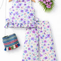 Purple Peach Flower White Frock- Girls ( R-363 )