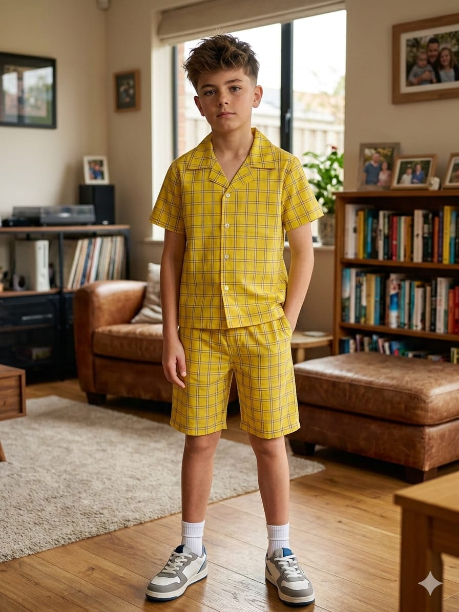 Yellow Check Collar Nicker Suit Boys ( R-486 ))