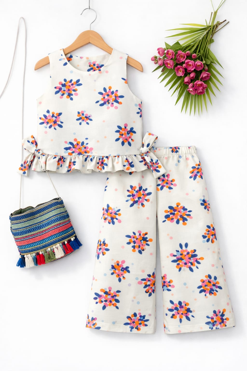 Multi Cherry Sleeveless White Frock Pairs- Girls ( R-418 )