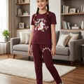 Rabbit With Strawberry Mahroon Trouser Shirt Girls ( R-538 )