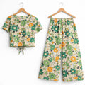 Orange Green Flower Half Sleeve Cream Skate Fish Girls ( R-456 )