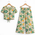 Orange Green Flower Half Sleeve Cream Skate Fish Girls ( R-456 )