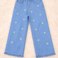 White Embroidery Sky Blue Jeans Girls