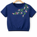 (Short Length)Right Side Embroidery Blue  T-Shirt Girls ( R-412 )