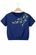 Right Side Embroidery Blue T-Shirt T-Shirt Girls ( R-110 )