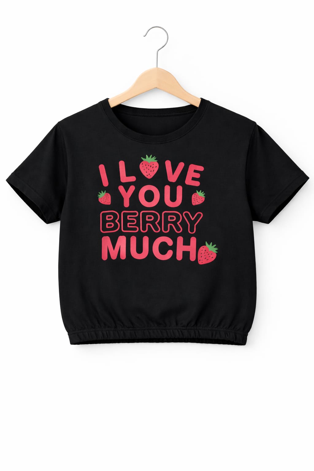(Short Length)Berry Much Black Short  T-Shirt Girls ( R-549 )