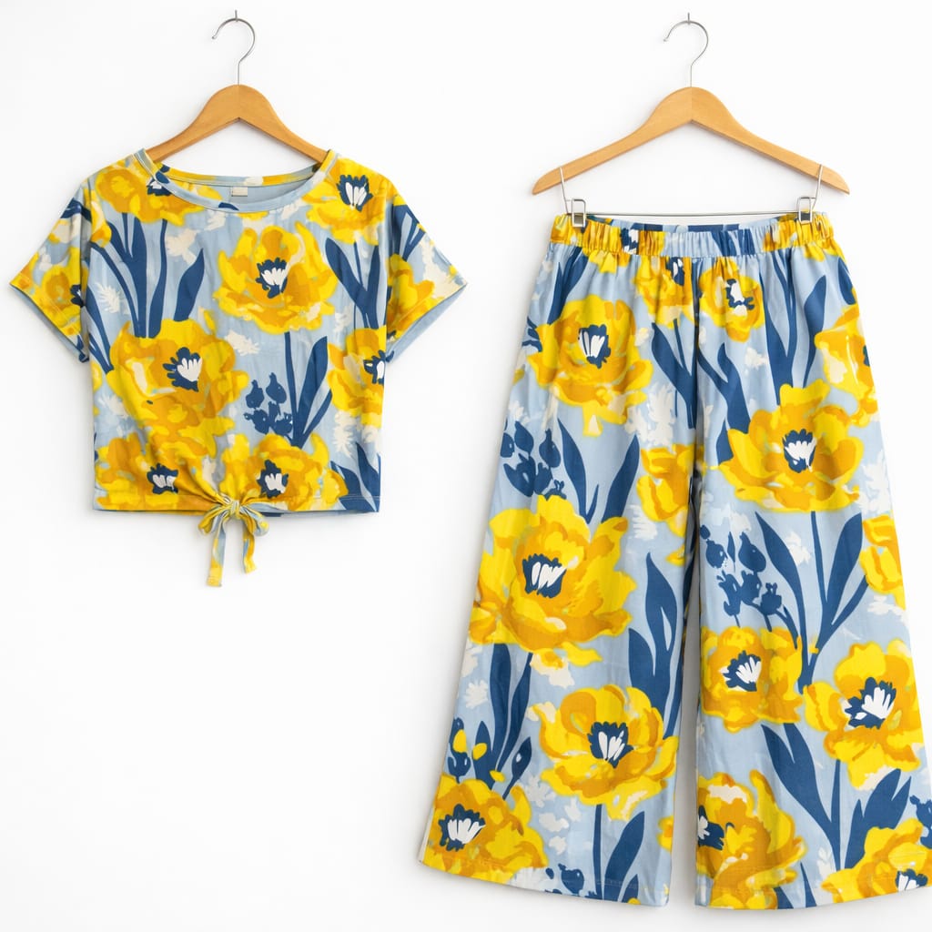 Yellow Flower Half Sleeve Gray Skate Fish Girls