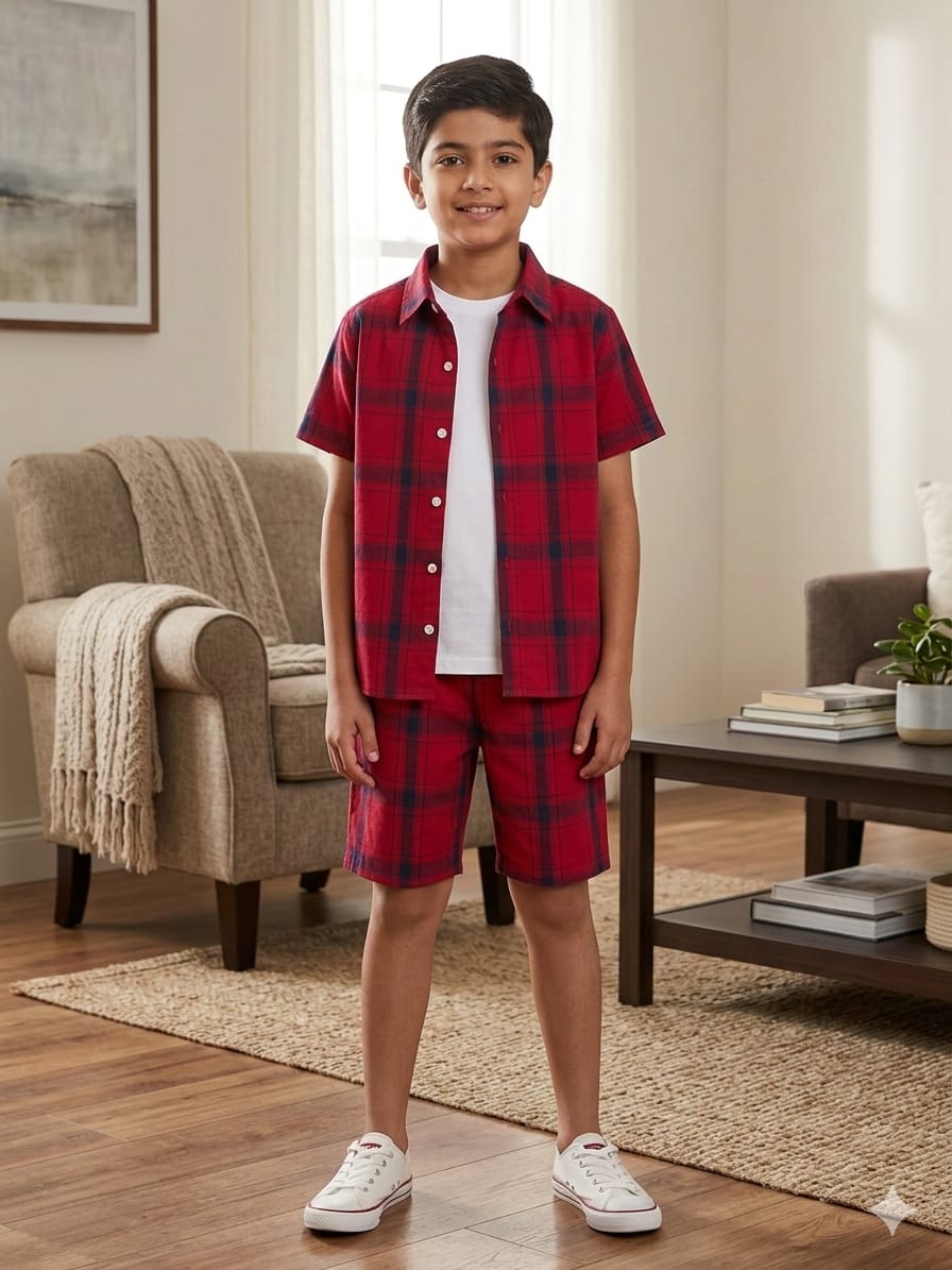 Red Check Collar Nicker Suit Boys( R-478 )