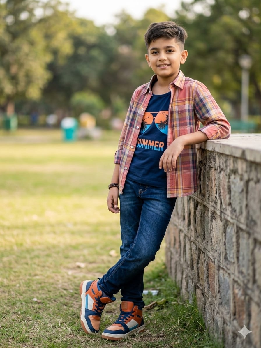 Summer Navy Inner Full Sleeve Carrot Check Double Casual Shirt ( R-454 N )