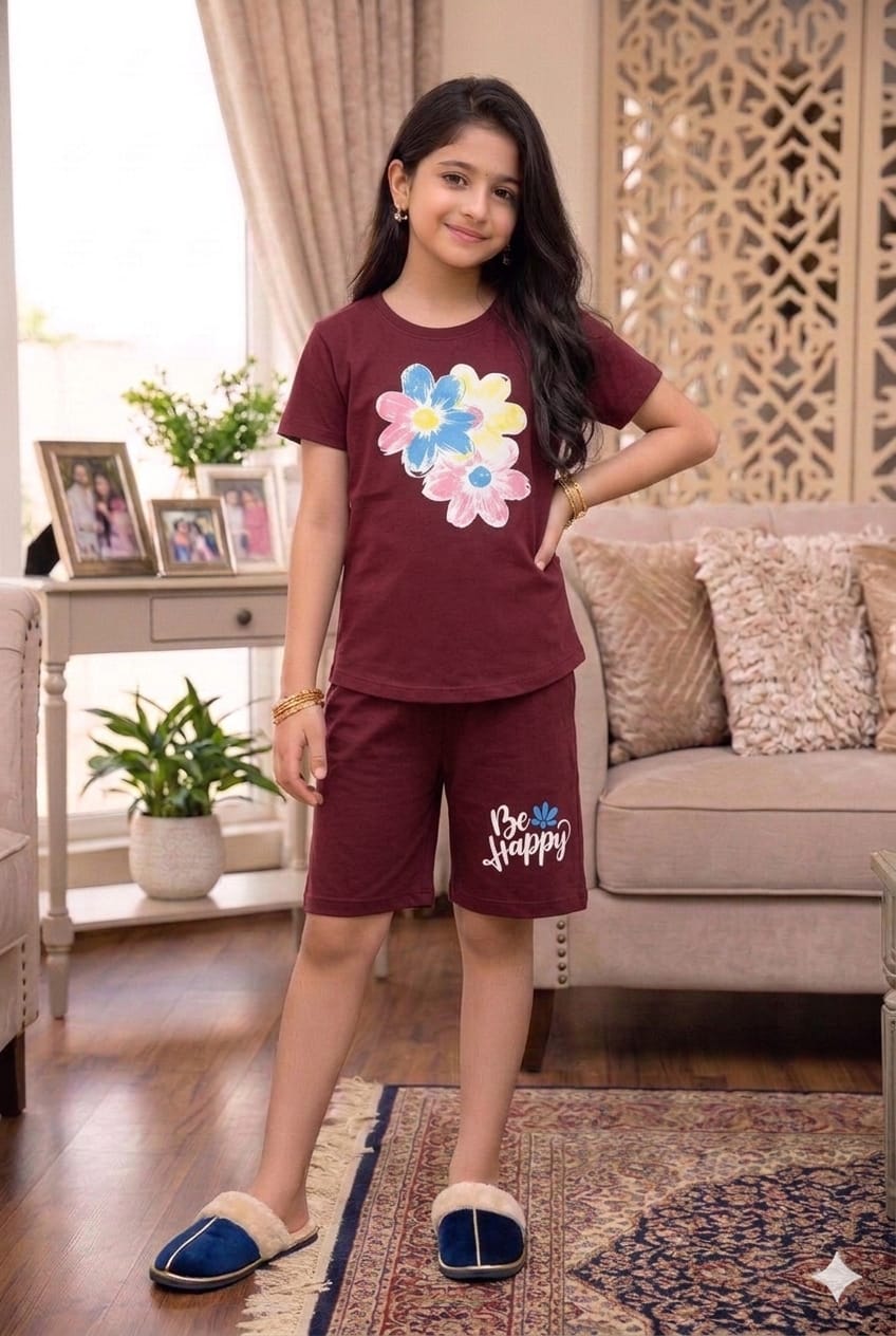 Be Happy Mahroon Nicker Suit Girls ( R-22 )