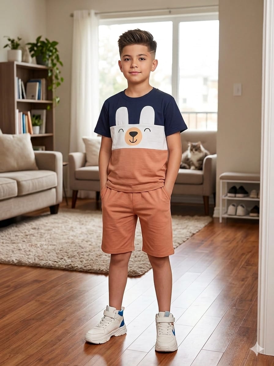 Bear Smile Navy Peach Nicker Suit Boys ( R-190 )